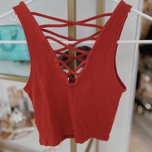 Burnt orange zig zag ribbed crop top